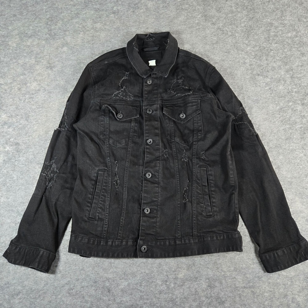 Smoke Rise Mens Black Distressed Streetwear Denim Jacket‎ L